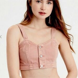 American Eagle Cropped Button Front Tank NWT Size 00 Peach‎ Denim